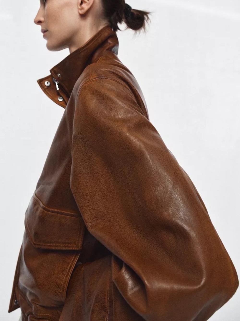 NWT 100% Leather Bomber Jacket ZW Collection Limited Edition Brown MSRP $419 - Picture 2 of 11